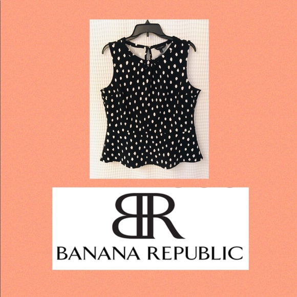 Banana Republic L Black White Dot Peplum Top 🌸 - Picture 1 of 4